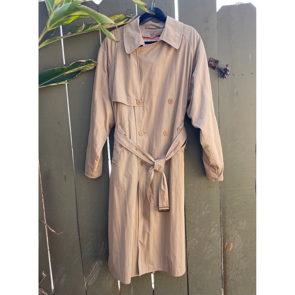 London Fog Trench Coat Mens 42 Tan Double Breasted Long Jacket Removable Liner